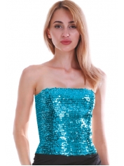 Light Blue Sequin Tube Top - Womens 70s Disco Costumes 